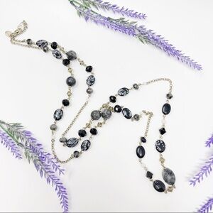 Talbots Gray Beaded Silver Tone Statement Necklace